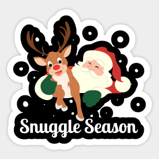 Snuggle Season - Jolly Santa With Friendly Reindeer in Falling Snow Sticker